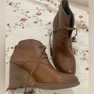Xappeal Tan Lace-Up Wedge Booties